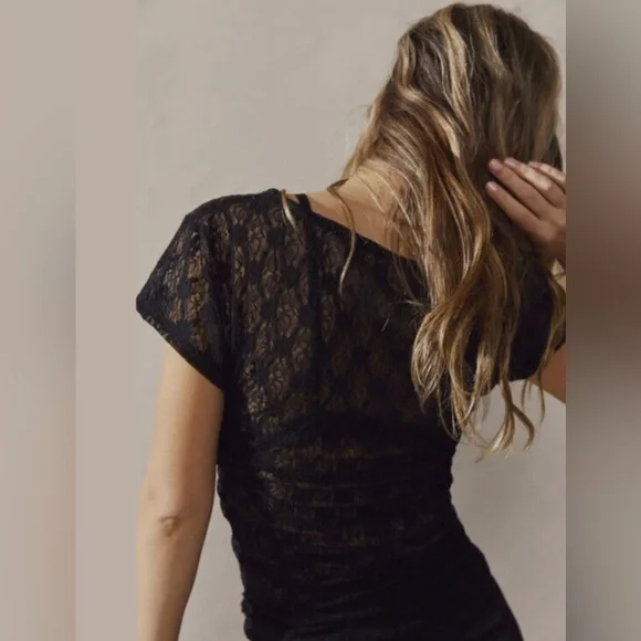 Free People NWOT Keep it Simple Lace Baby Tee - Picture 4 of 10